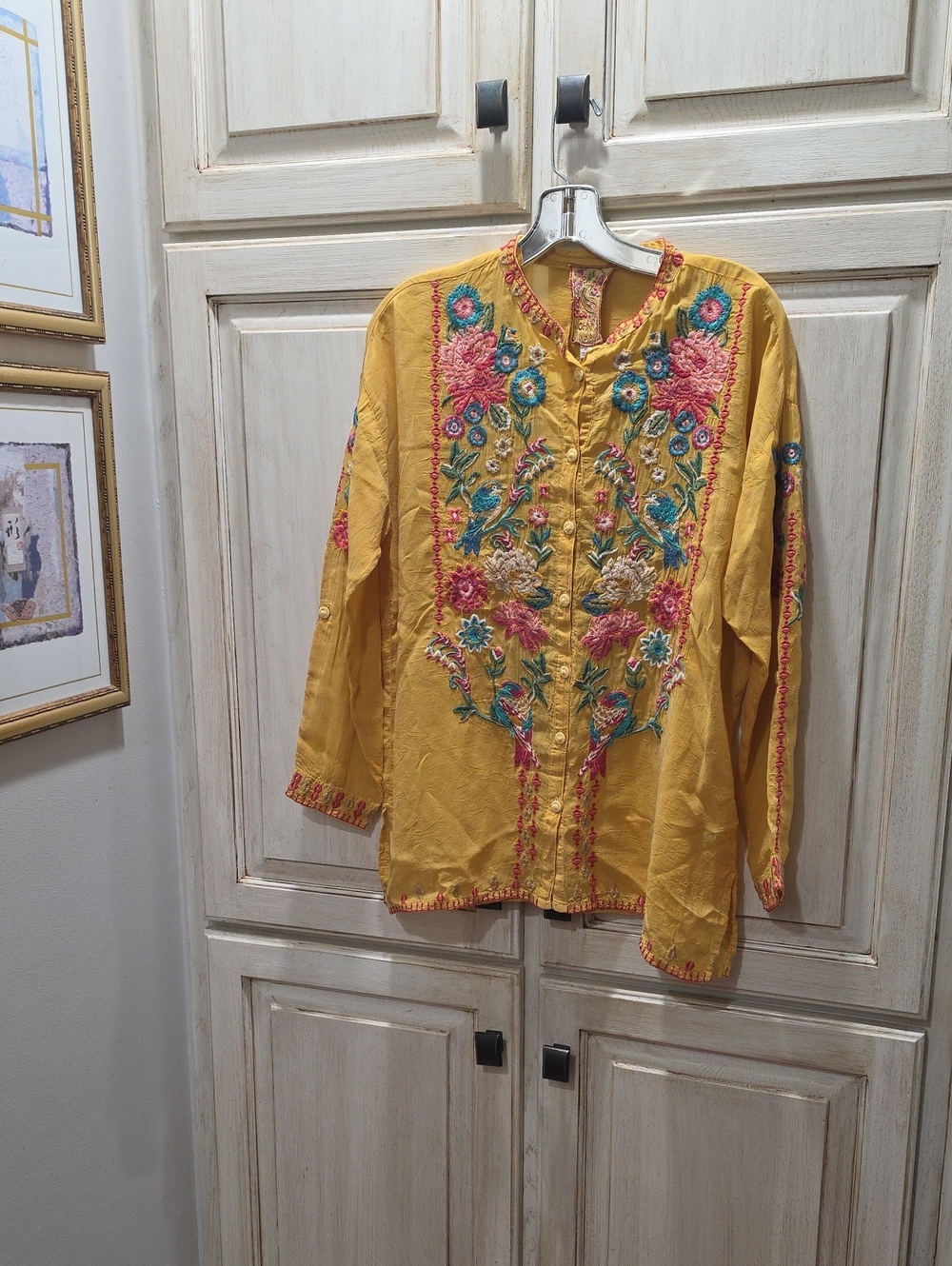 Johnny Was Embroidered Vibriant Yellow Button Top Shirt